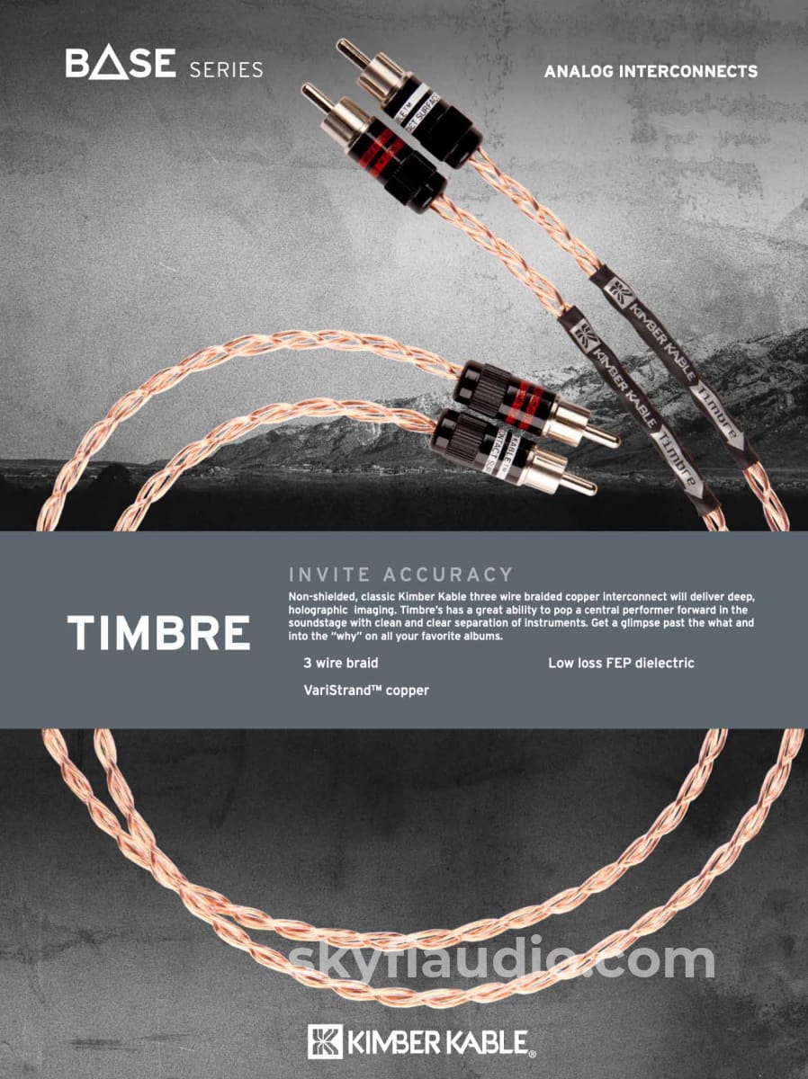 Kimber Kable - Base Series Timbre Analog Interconnects (PAIR) - RCA Ultraplate or WBT Connectors - New - Image 2