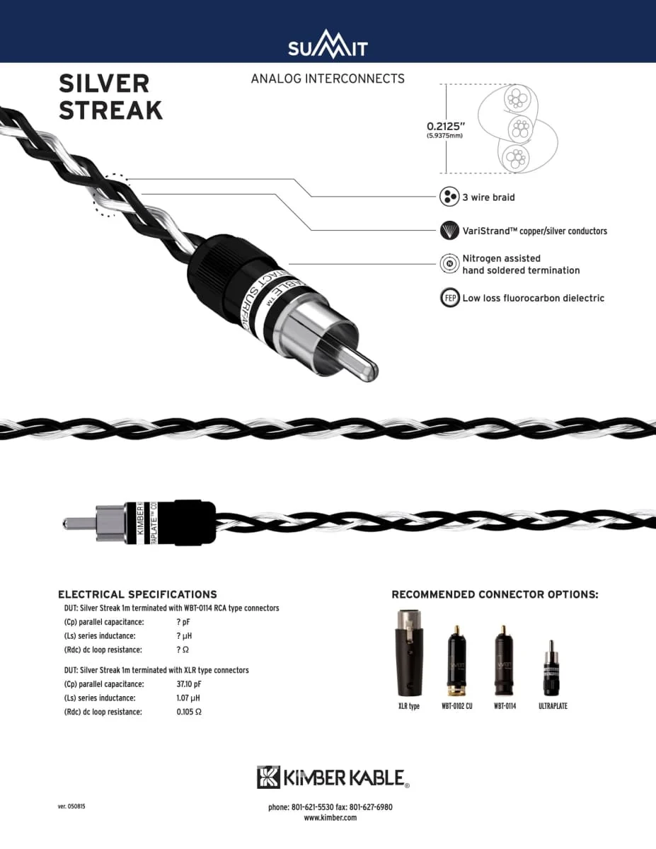 Kimber Kable - Summit Series Silver Streak Analog Interconnects (PAIR) - RCA Ultraplate or WBT Connectors - New - Image 4