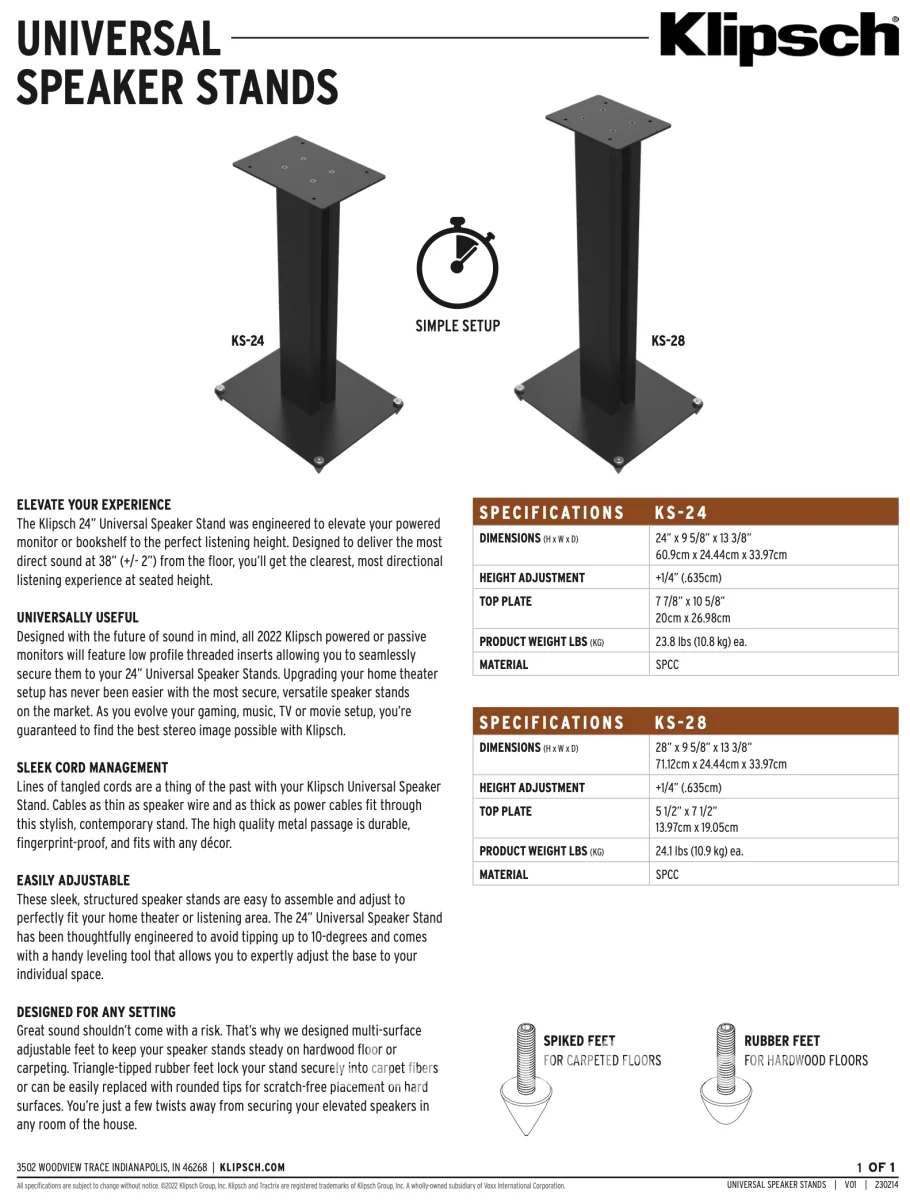 Klipsch KS-28 Bookshelf Speaker Stands for "The Fives I & II" - New - Image 9